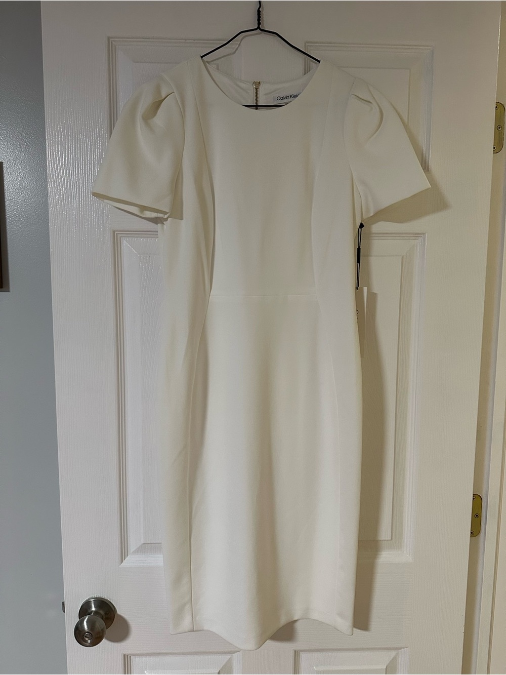 Calvin Klein Cream Short Sleeve Midi Sheath Dress